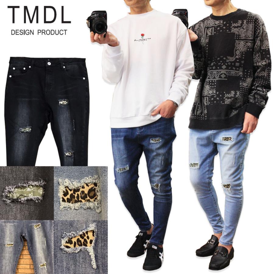TMDL ダメージ & 豹 バンダナ 柄 リペア 加工 ストレッチ スキニー