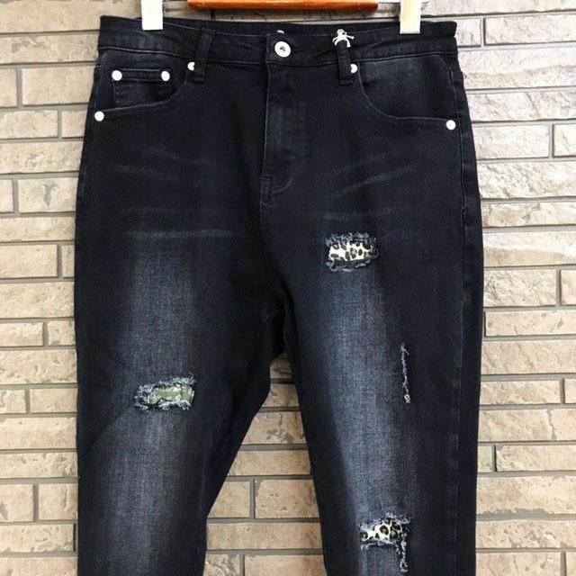 TMDL ダメージ & 豹 バンダナ 柄 リペア 加工 ストレッチ スキニー