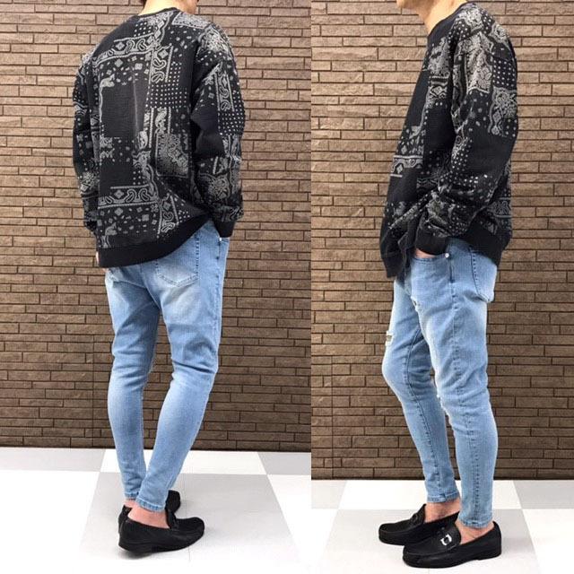 TMDL ダメージ & 豹 バンダナ 柄 リペア 加工 ストレッチ スキニー