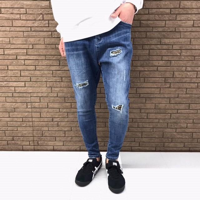 TMDL ダメージ & 豹 バンダナ 柄 リペア 加工 ストレッチ スキニー