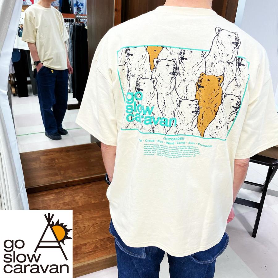 go slow caravan クマ いっぱい USA/C スクエア LOGO バック