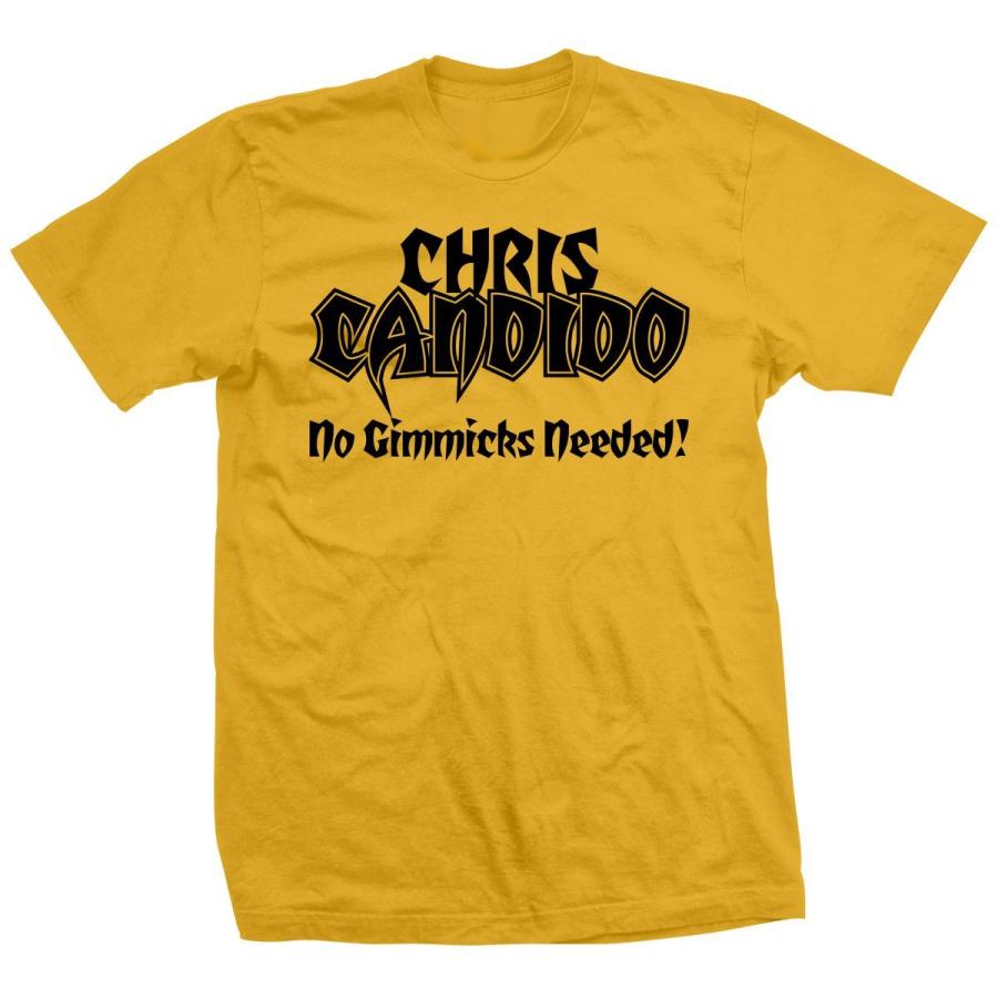 クリス・キャンディード Tシャツ「CHRIS CANDIDO No Gimmicks Needed ロゴ 半袖 クルーネック Tシャツ（ゴールデンイエロー）」アメリカ直輸入プロレスTシャツ｜freebirds