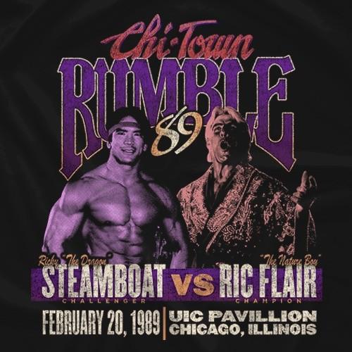 “狂乱の貴公子” リック・フレアー ＆ “南海の黒豹” リッキー・スティームボート Tシャツ「RIC FLAIR & RICKY STEAMBOAT Chi-Town Rumble 89 Tシャツ」｜freebirds｜02