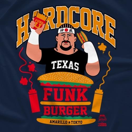 “テキサスの荒馬” テリー・ファンクTシャツ「TERRY FUNK Funk Burger 半袖 クルーネック Tシャツ（色：ネイビー）」プロレス輸入Tシャツ｜freebirds｜02