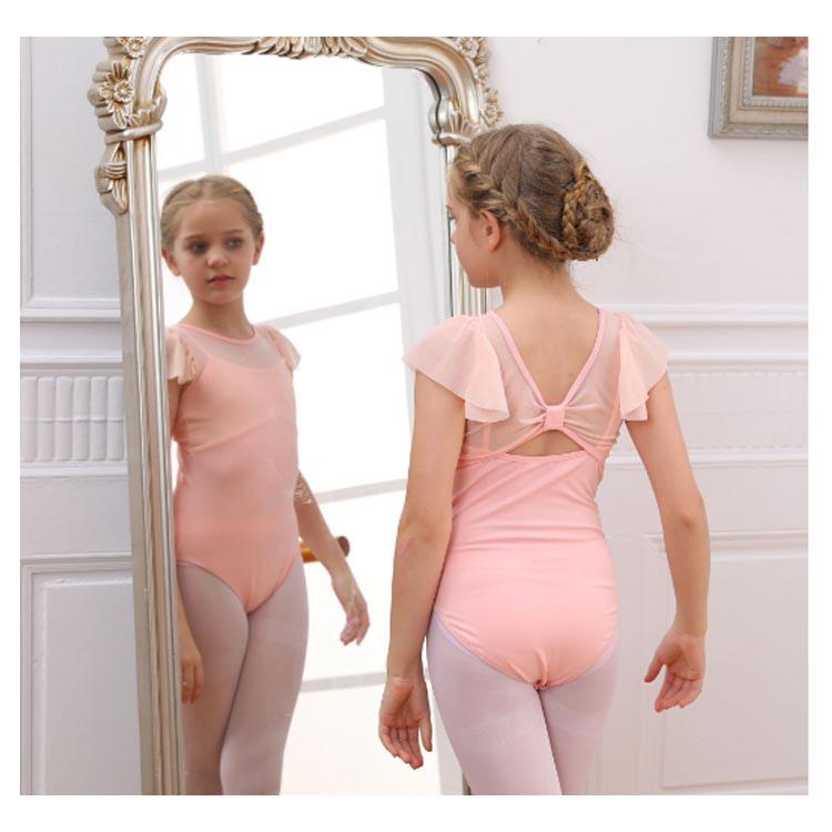 ダンス服 半袖レオタード ジュニア 子供 160 バレエ 背中リボン 練習用