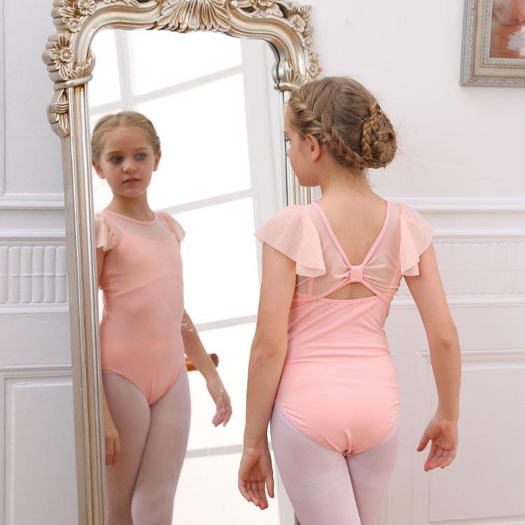 ダンス服 半袖レオタード ジュニア 子供 160 バレエ 背中リボン 練習用