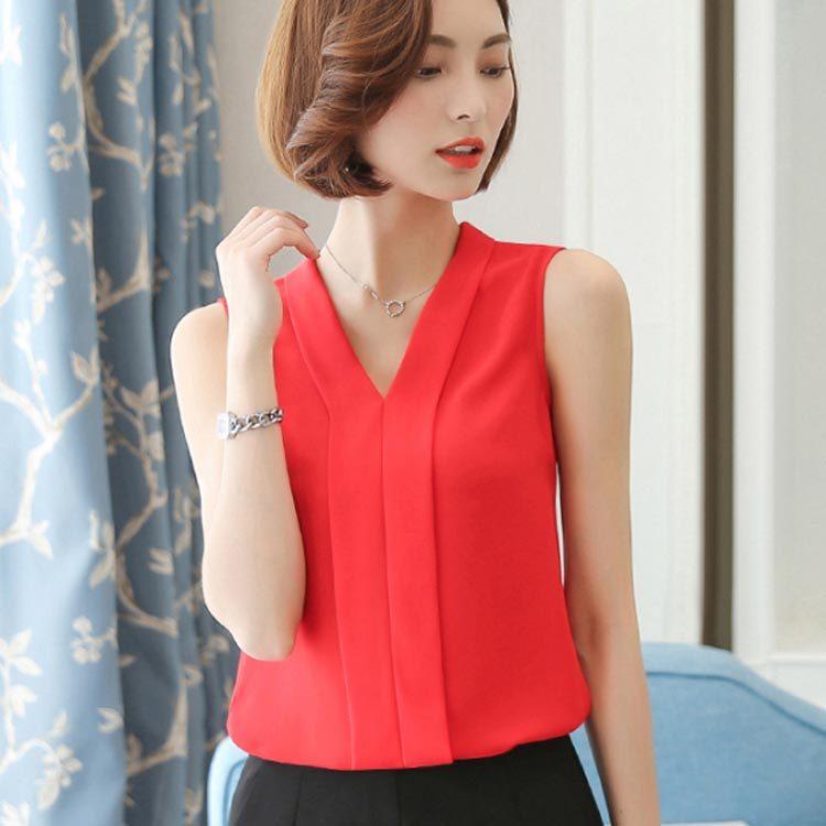 シフォンブラウス ノースリーブブラウス Vネック シフォントップス