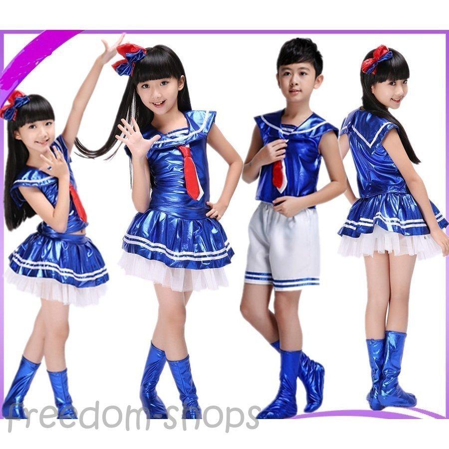ギフト 子供チアガール衣装 チアリーダーユニフォーム ジャッズダンス衣装セーラー風男の子女の子海軍服演奏会ダンス衣装出演服舞台服学園制服ステージ衣装 Wantannas Go Id