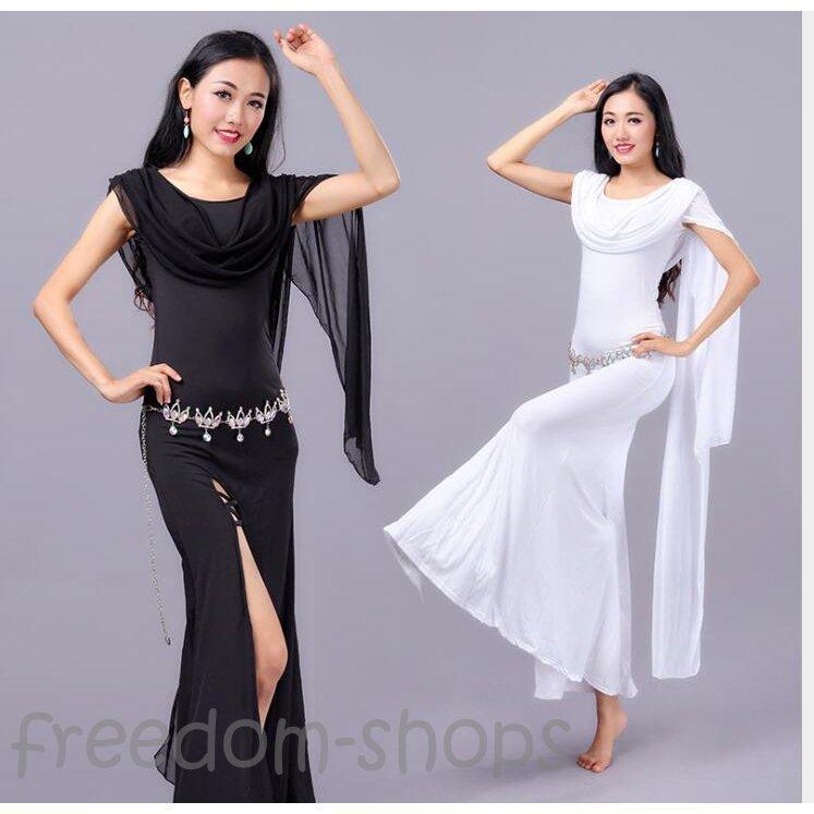 品多く ベリーダンス衣装レディースワンピース４色 ロングスカート インナーパン付きバックレスダンス練習着 レッスン着 ダンス服