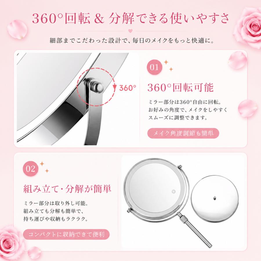 女優ミラー 卓上 led 卓上ミラー ライト 拡大鏡 鏡 5倍 3倍 10倍
