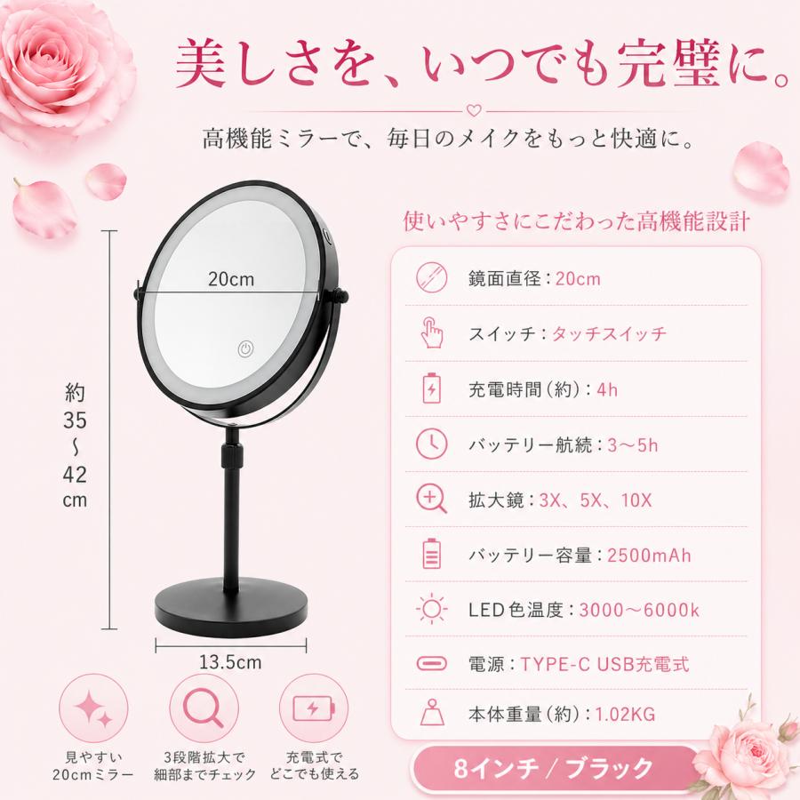 女優ミラー 卓上 led 卓上ミラー ライト 拡大鏡 鏡 5倍 3倍 10倍