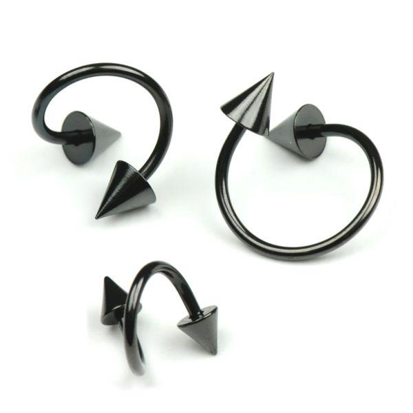 スパイラル コーン ブラック 16G (1.2mm) 右巻き サージカルステンレス316L製  黒色 リップ 唇 トラガス ボディーピアス ツイスト 16ゲージ【メール便対応】┃ |  | 01