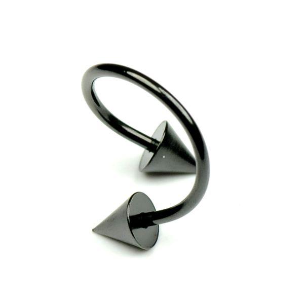 スパイラル コーン ブラック 16G (1.2mm) 右巻き サージカルステンレス316L製  黒色 リップ 唇 トラガス ボディーピアス ツイスト 16ゲージ【メール便対応】┃ |  | 02