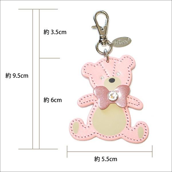 くま クマ チャーム リボンモチーフ 牛本革 スワロフスキー付き Happy