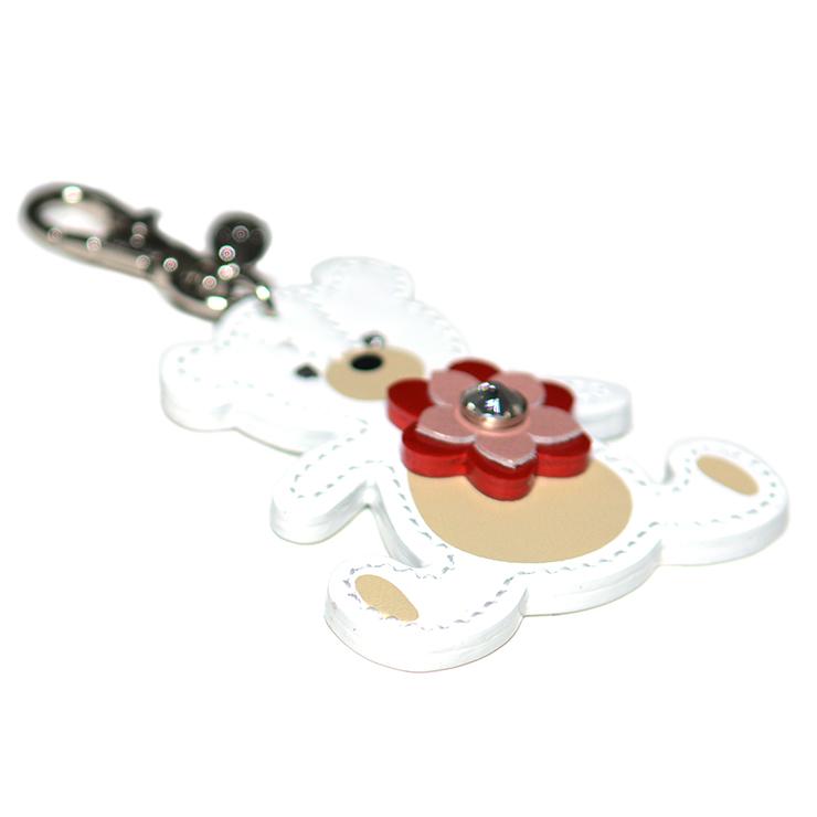 くま クマ チャーム フラワーモチーフ 牛本革 スワロフスキー付き