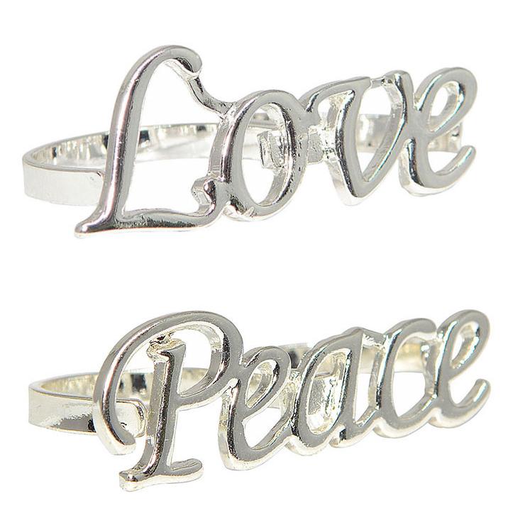 ツインリング 2本指リング ring-m030 モチーフ PEACE LOVE