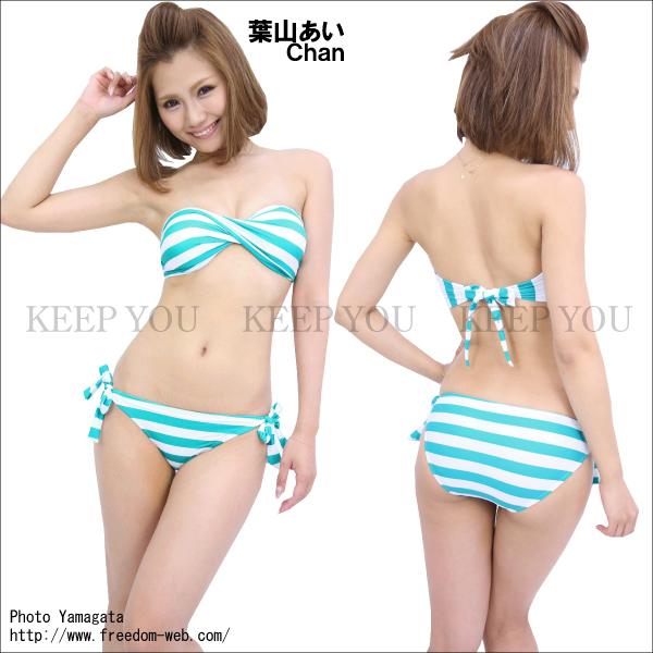 チューブトップ パッド付 ビキニ 水着 ボーダー柄 ストライプ 05