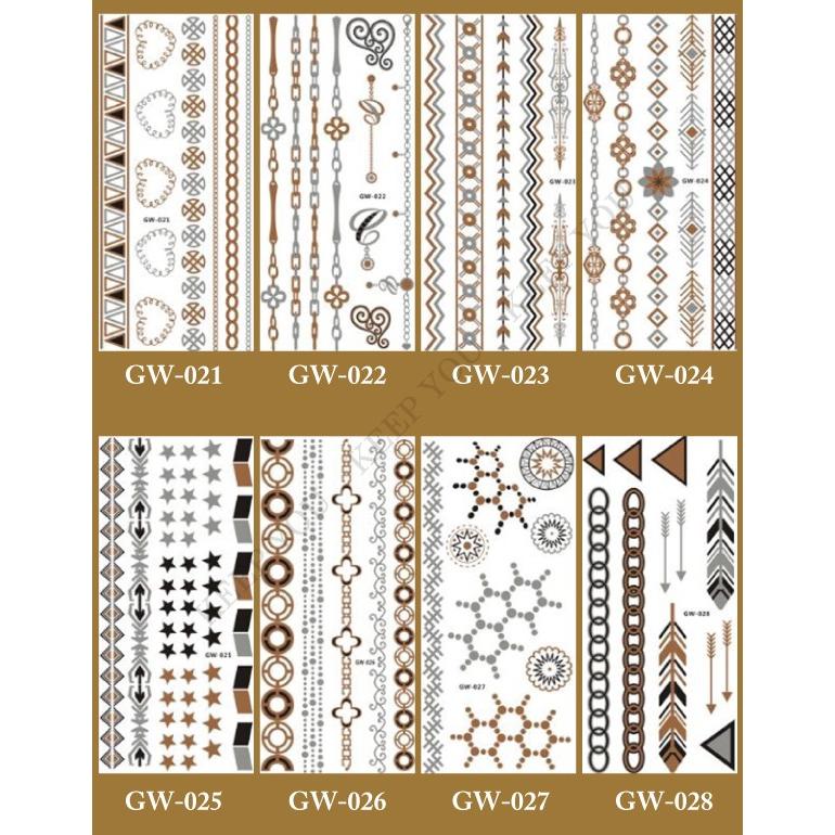 タトゥーシール素材★ タトゥーシール メタリックカラー 02 ゴールド シルバー 20種類
