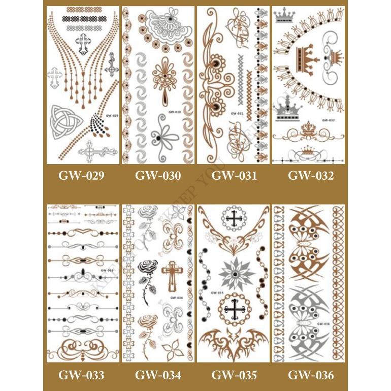 タトゥーシール メタリックカラー 02 ゴールド シルバー 20種類