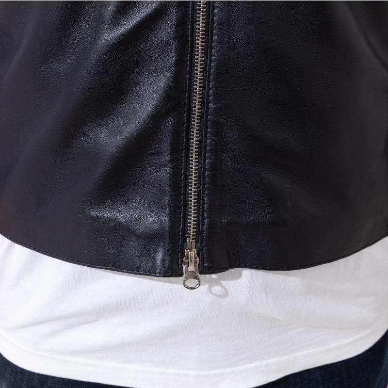 STUD HOMME レザージャケット ブラック 48 襟付き 大人 カッコいい セール】【13】ボア襟脱着可能 G1 PUレザーブルゾン（ライダース