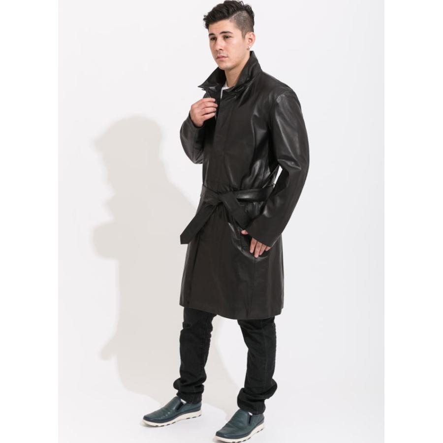 フリーダムレザー 革ジャン ラムレザー スタンドカラーセミロング