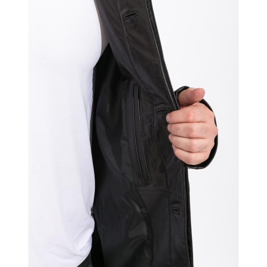 フリーダムレザー 革ジャン ラムレザー スタンドカラーセミロング