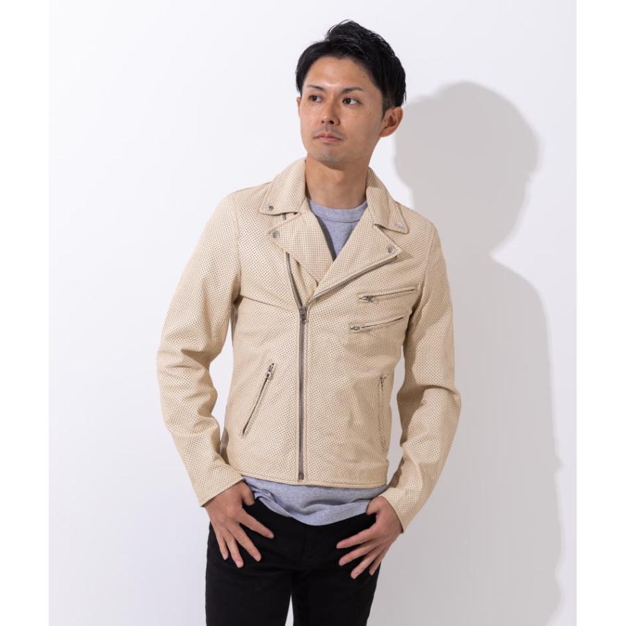 フリーダムレザー 革ジャン メンズ メッシュレザー パンチング ダブル