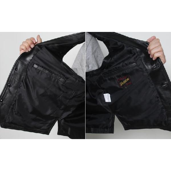 フリーダムレザー 革ベスト ラムレザー4つ釦レザーベスト V-9