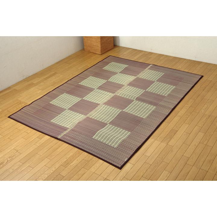 イケヒコ 純国産 い草ラグカーペット 格子柄シンプルモダン 『Fライト