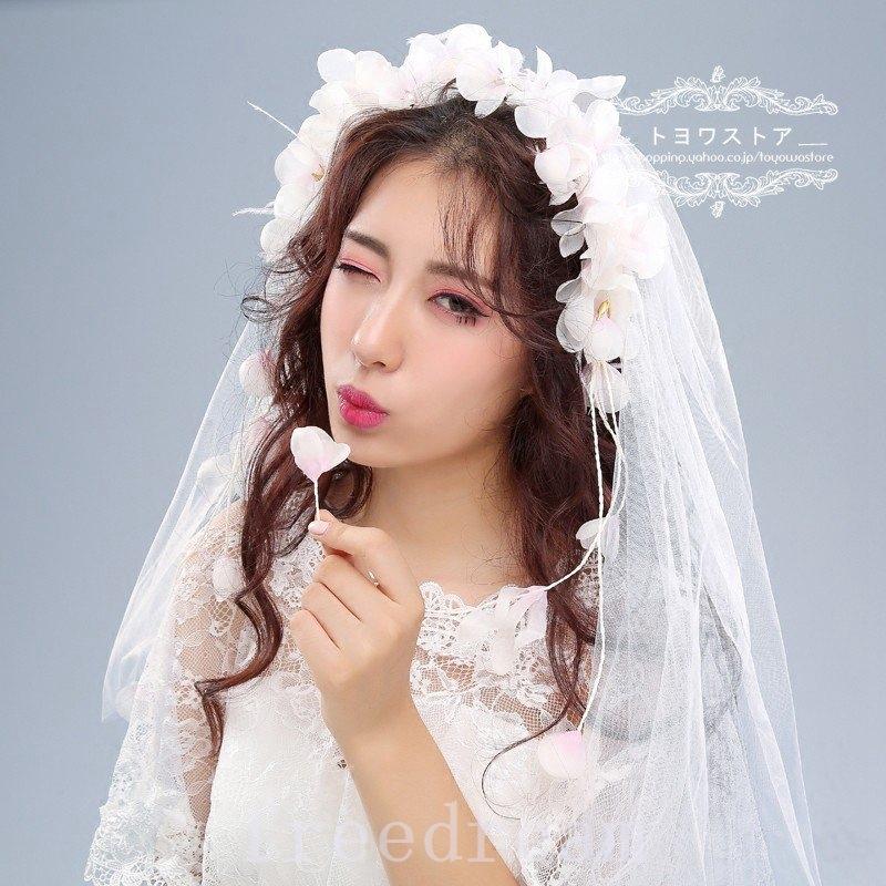 ウェディングベールショート結婚式ベール安いブライダルベール花嫁ウェディングベール二次会フラワーベールフェイスアップベールオフホワイト姫系 Eokubnlgsa ドレス ブライダル Fusion Pe