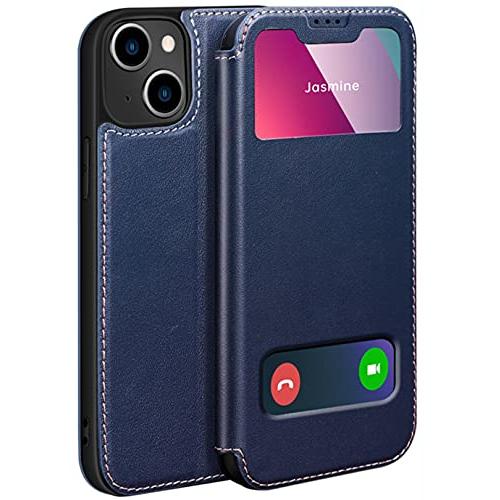 Aikutaysa iPhone 13 mini 用 ケース 窓付き 牛革 アイフォン 13 ミニ ケース 窓 本革 マグネット手帳型 横置き