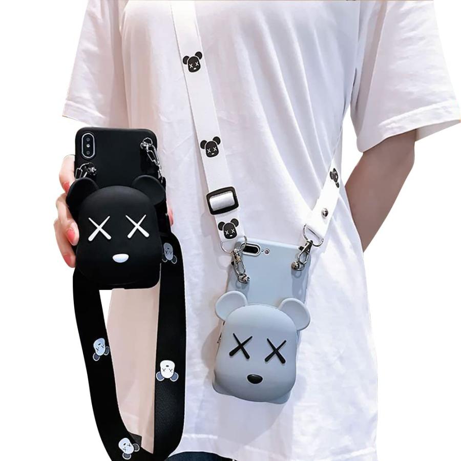 カウズ KAWS スマホケース 財布型 iPhone 11 用 ケース ショルダーストラップ 首かけストラップ fjia