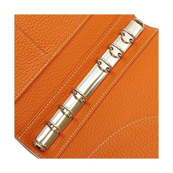 【お気にいる】 ポケットサイズ イタリアンシュリンクレザー・バインダー リング径15mmオレンジシステム手帳 6 (ポケット)