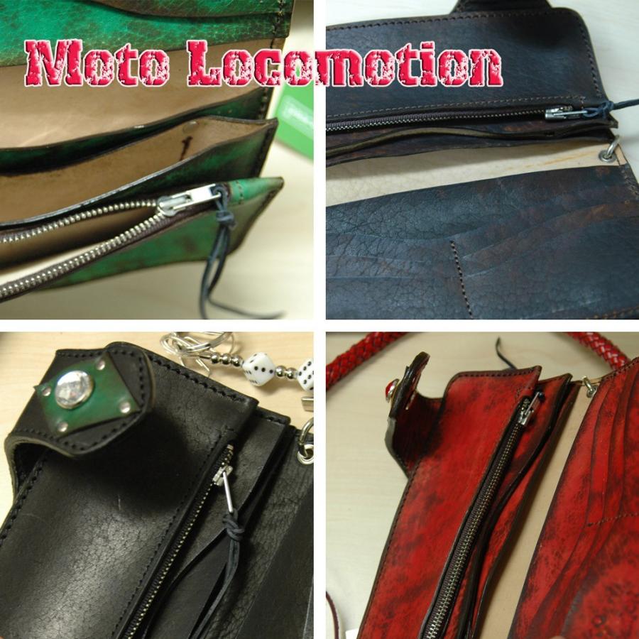 モトロコモーション バッファローレザーライダースロングウォレット レッド+グリーンパープルストーン モトロコモーション バッファローレザーライダースロングウォレット