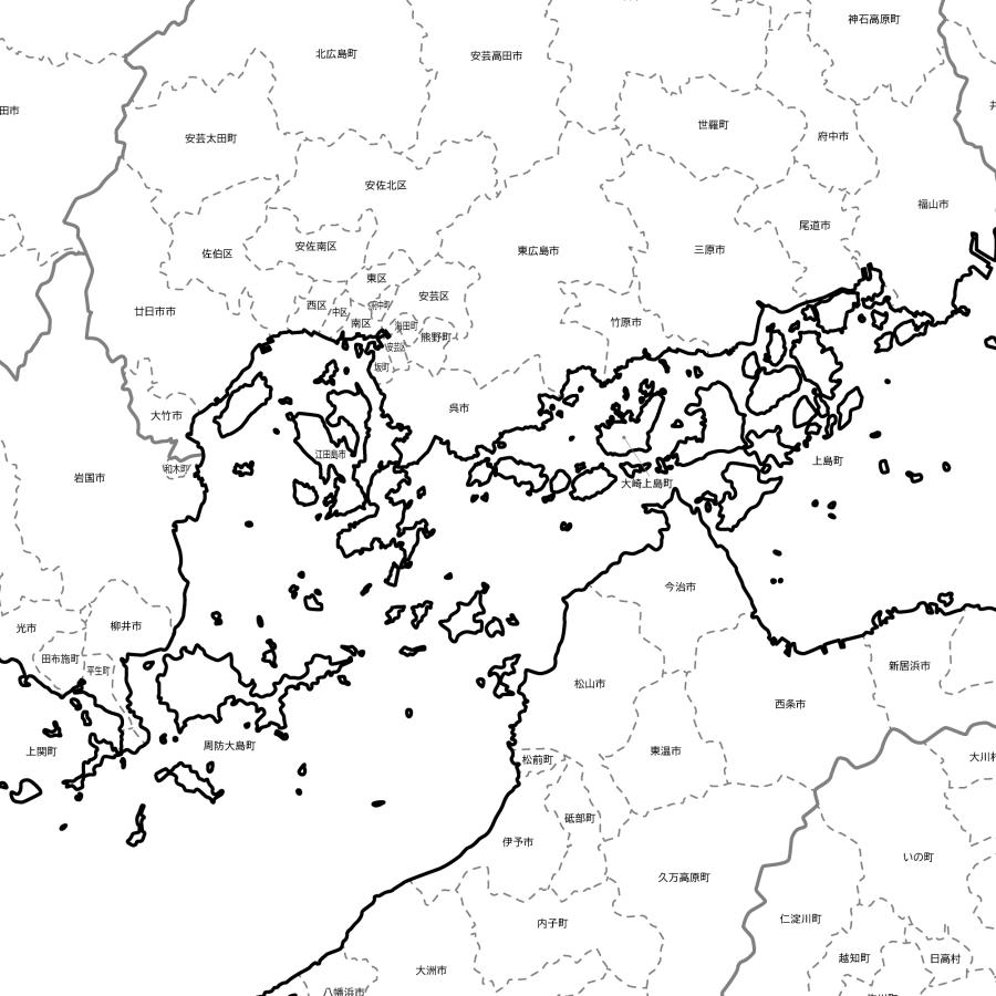 中国・四国地方の白地図 特大ポスター A1サイズ A2サイズ 2枚セット 都
