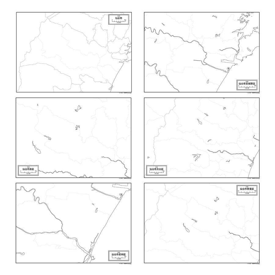 MAP｜仙台 本・雑誌・漫画 仙台市区分地図 1：10000 5区セット