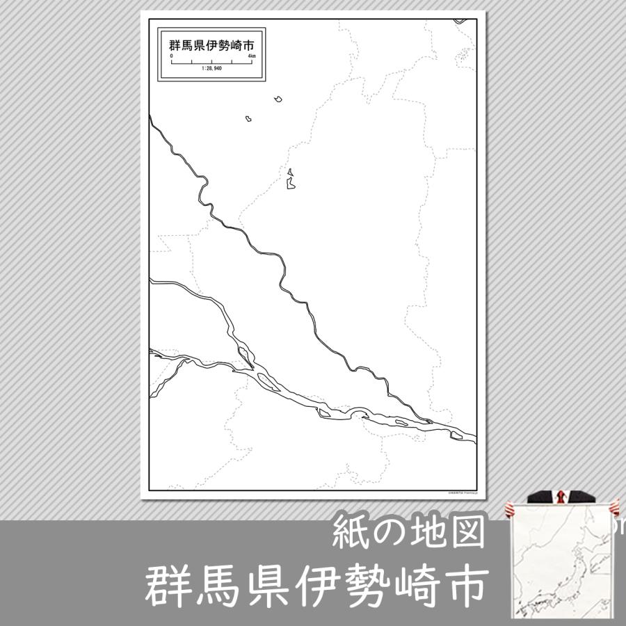 群馬県伊勢崎市の紙の白地図　A1サイズ2枚セット｜freemap｜01