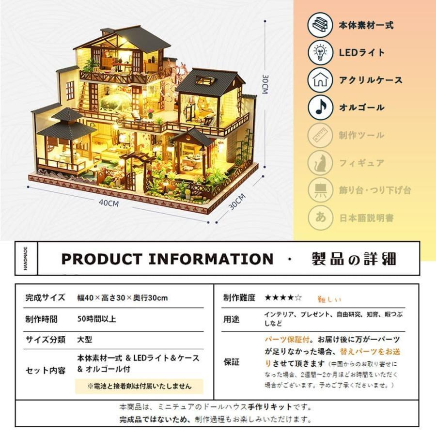 1/24ドールハウスミニチュア手作りキット英語森の中の別荘和風ヴィラ豪邸庭園|LEDライト+アクリルケース+オルゴール｜freenationstore｜03