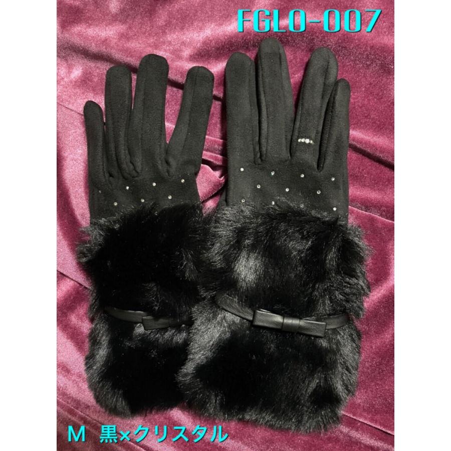 レディース手袋  FGLO-007  Ｍ黒ｘクリタル  高級プレミアムストーン 通学 通勤 お出掛け 誕生日プレゼント |  | 02