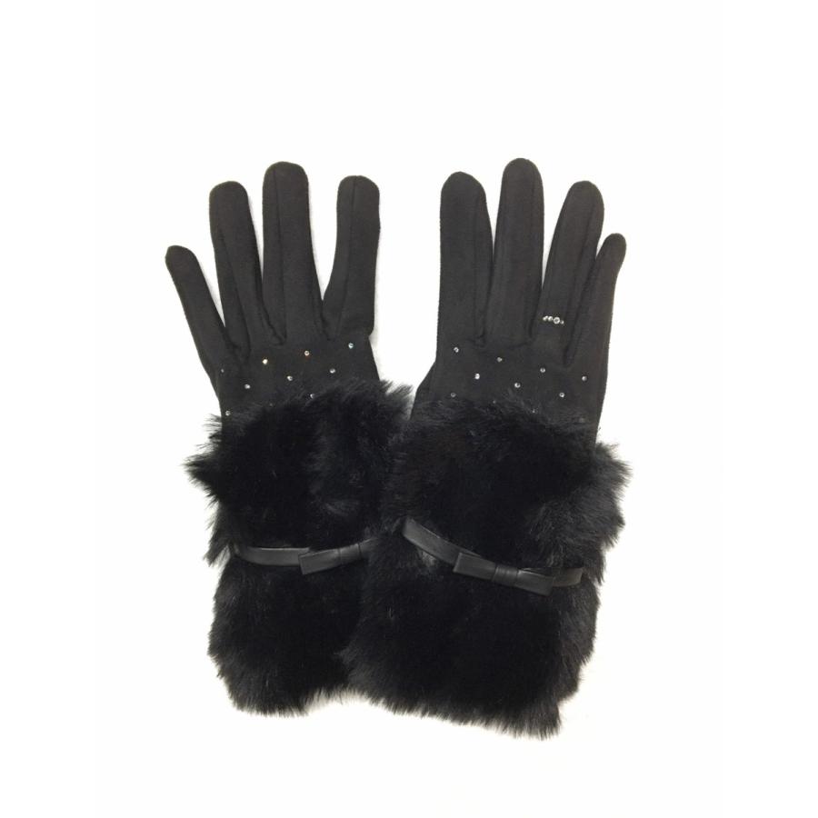 レディース手袋  FGLO-007  Ｍ黒ｘクリタル  高級プレミアムストーン 通学 通勤 お出掛け 誕生日プレゼント |  | 04