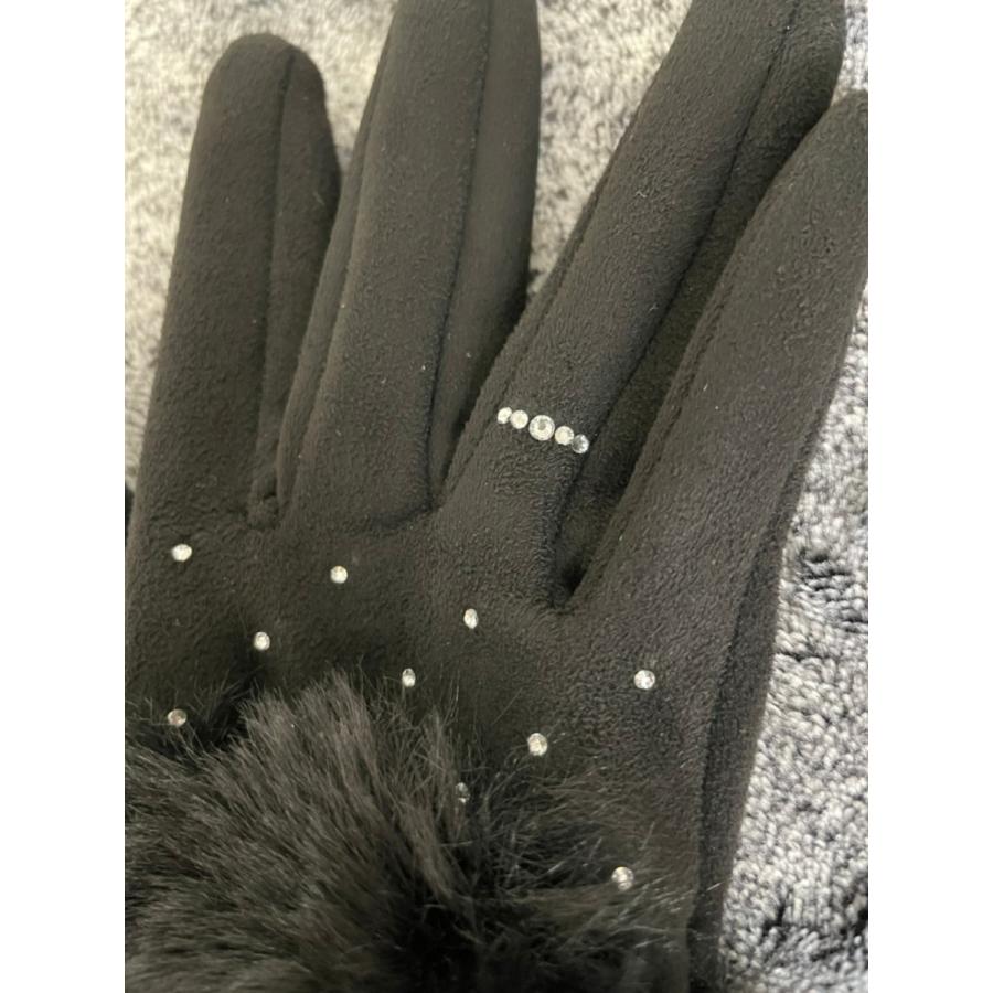 レディース手袋  FGLO-007  Ｍ黒ｘクリタル  高級プレミアムストーン 通学 通勤 お出掛け 誕生日プレゼント |  | 05