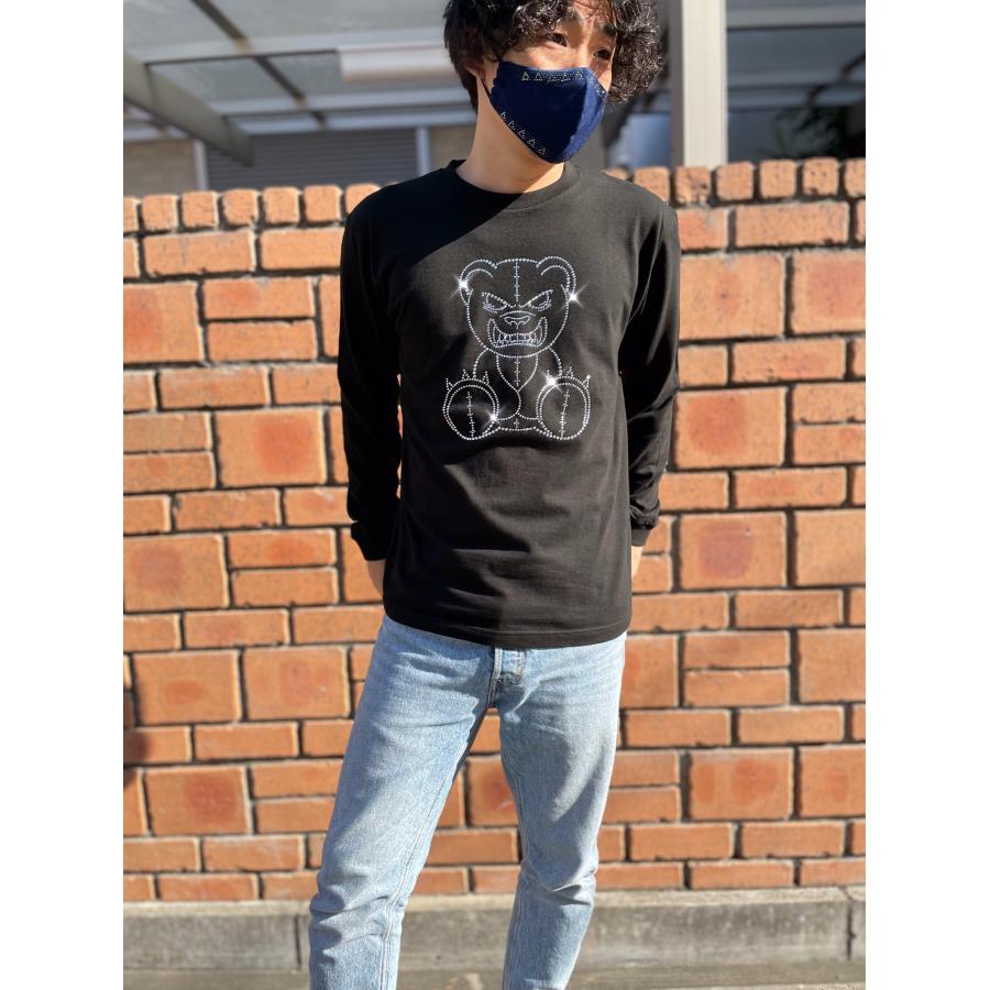 flt-001　アングリーベアー　ユニセックス　黒　キラキラオリジナル　高級プレミアムストーン　おしゃれアイテム　ファッション　トップス | 