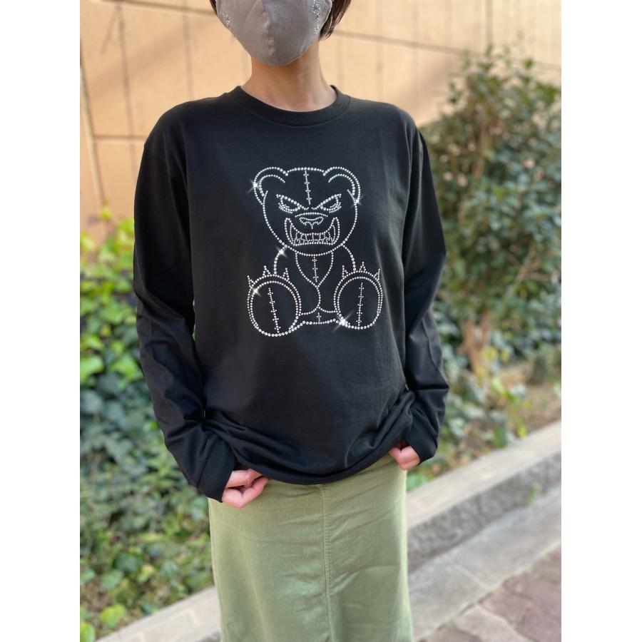 flt-001　アングリーベアー　ユニセックス　黒　キラキラオリジナル　高級プレミアムストーン　おしゃれアイテム　ファッション　トップス |  | 01