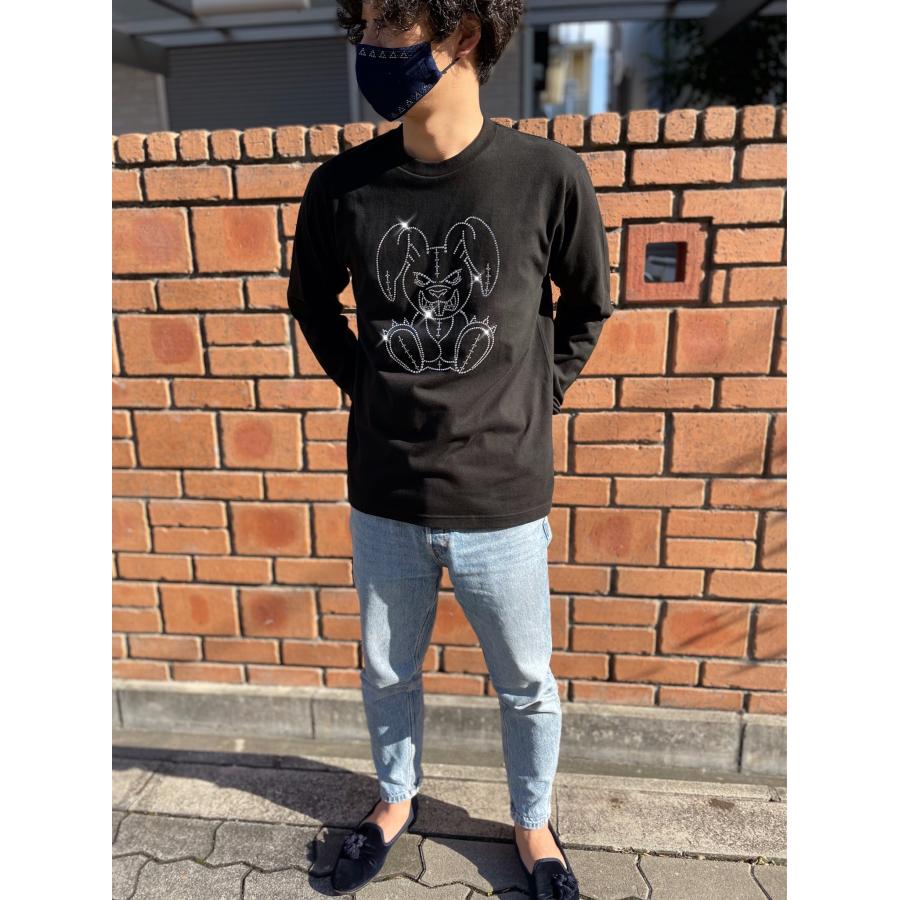 flt-002　アングリーラビット　ユニセックス　黒　キラキラオリジナル　高級プレミアムストーン　おしゃれアイテム　ファッション　トップス |  | 01