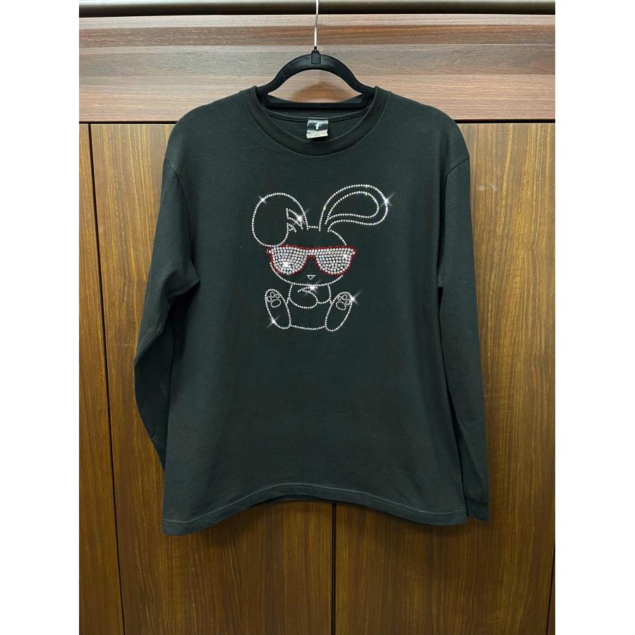 flt-004　ファンキーラビット　ユニセックス　黒　キラキラオリジナル　高級プレミアムストーン　おしゃれアイテム　ファッション　トップス |  | 03