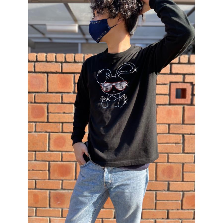 flt-004　ファンキーラビット　ユニセックス　黒　キラキラオリジナル　高級プレミアムストーン　おしゃれアイテム　ファッション　トップス |  | 01