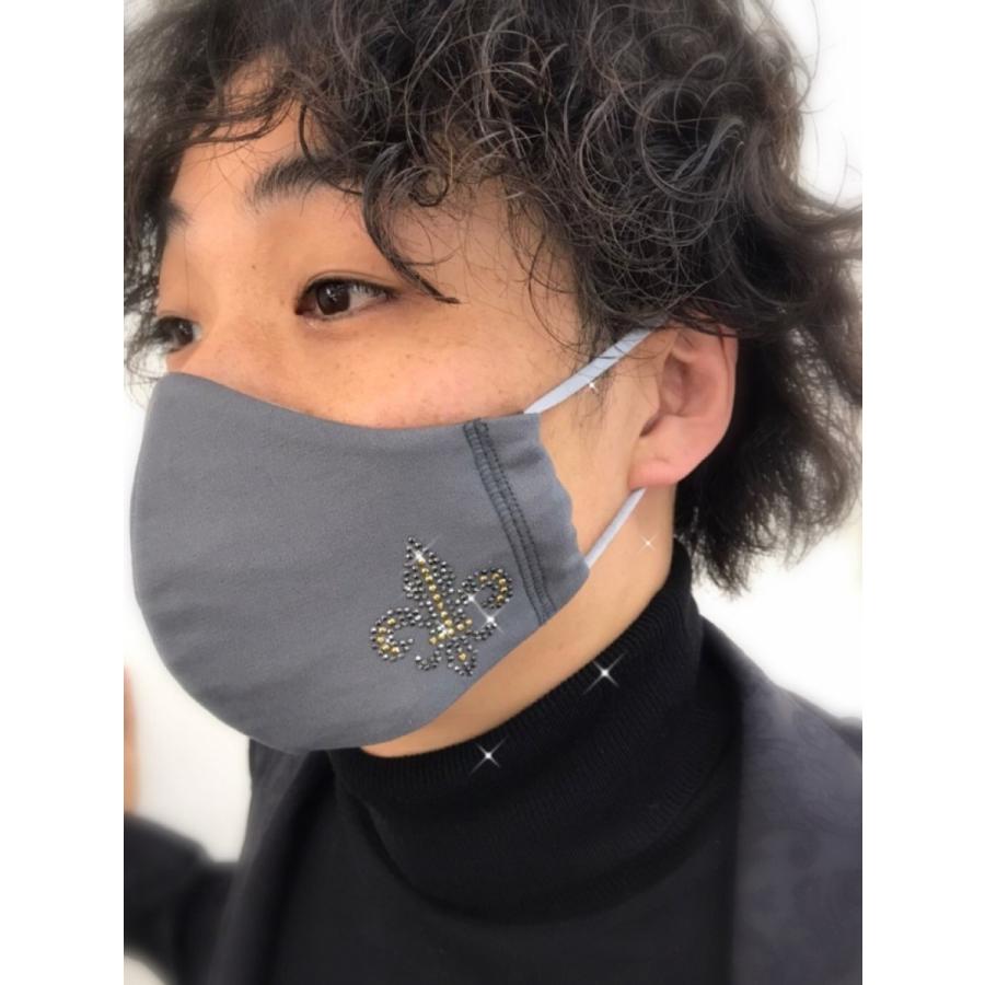 FREESマスク059　Ｌサイズ  new ユリマーク　ラインストーンカラーヘマタイト＆オーラムゴールド使用 キラキラマスク 日本製 パパ、彼氏へのプレゼントに！ |  | 02