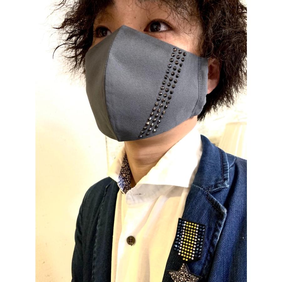 FREESマスク062 Ｌサイズ new スリーライン　ラインストーンカラーヘマタイト使用 キラキラマスク 日本製 パパ、彼氏へのプレゼントに！ | 