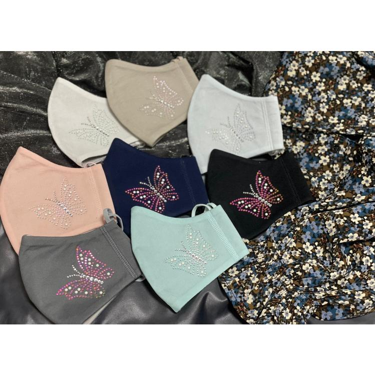 FREES065 蝶柄 高級プレミアムストーン＆パール水洗い100回洗える 日本製高機能厚生省令第34号基準以下 花粉粒子補修効率96パーセント三層構造不織布使用 |  | 17