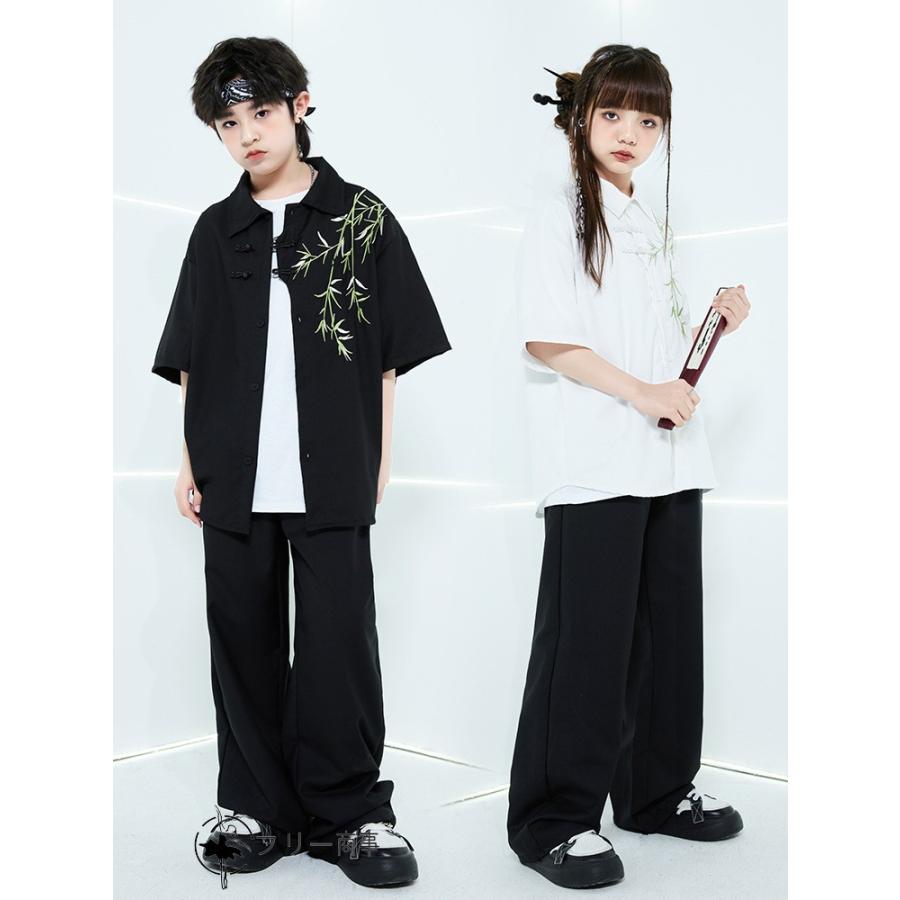 ダンス 衣装 キッズ セットアップ キッズ 女の子 男の子 子供服 白 シャツ 竹 カーゴパンツ ブラック 中華風 k-pop 衣装 アイドル 衣装 ワイドパンツ ゆったり K｜freeshoujistore｜11